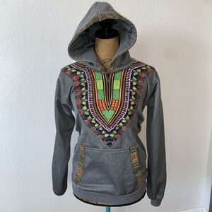 Dashiki African Print Hoodie Sweatshirt Fleece Lined Kangaroo Pockets Kenyan MED